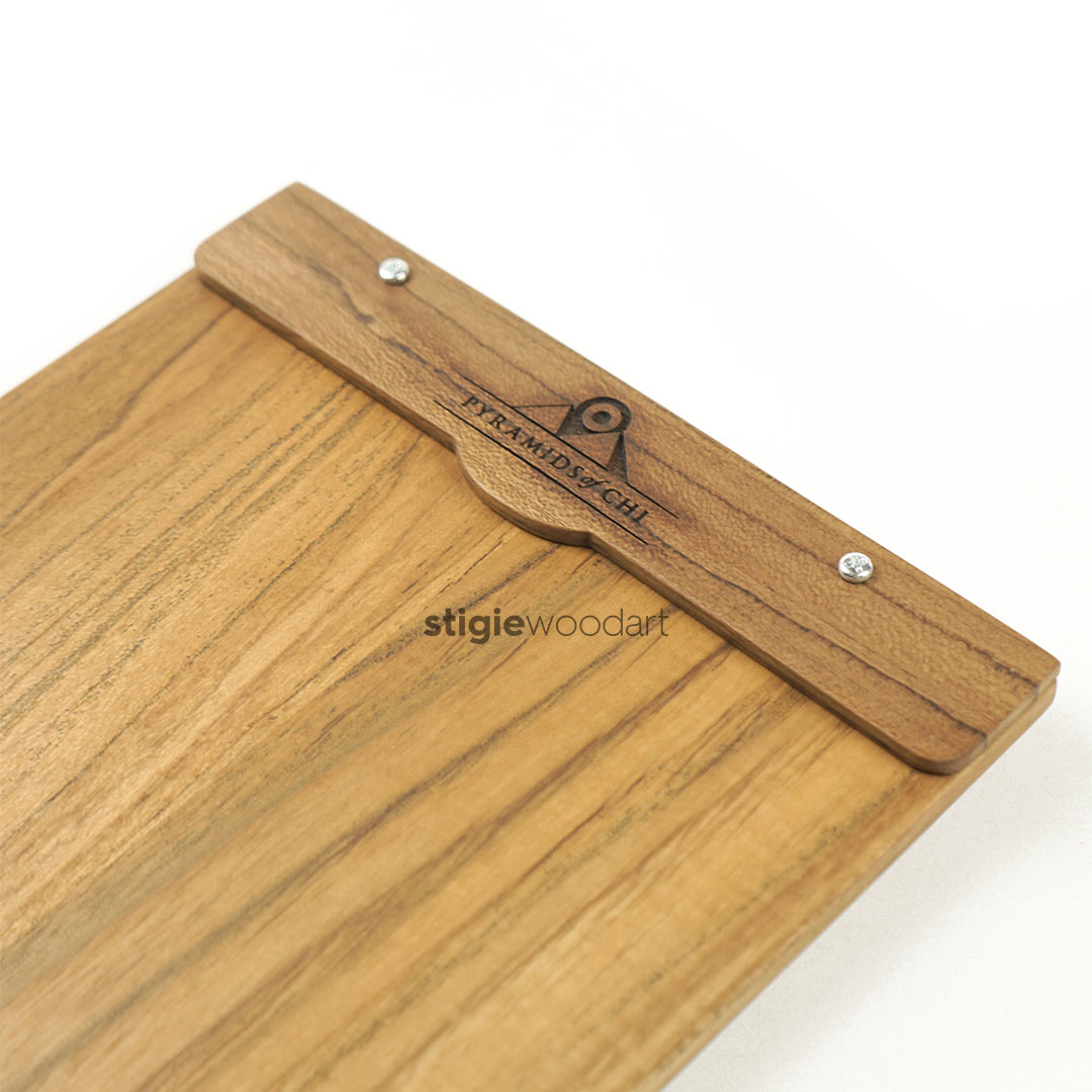 Tempat Buku Menu Kayu Jati Kustom Laser - Gambar 2