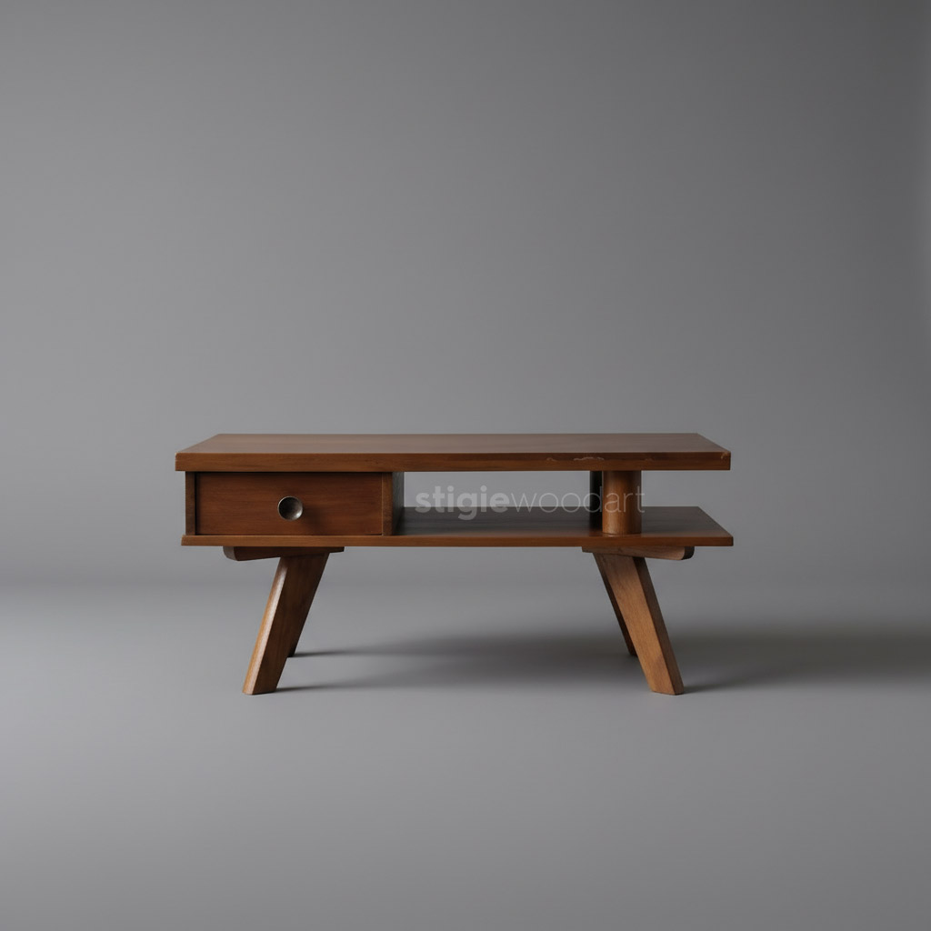 Coffee Table Klasik Retro Kayu Jati Minimalis Modern - Gambar 2