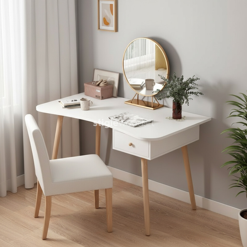 Meja Rias White Duco Kayu Jati Minimalis - Gambar 2