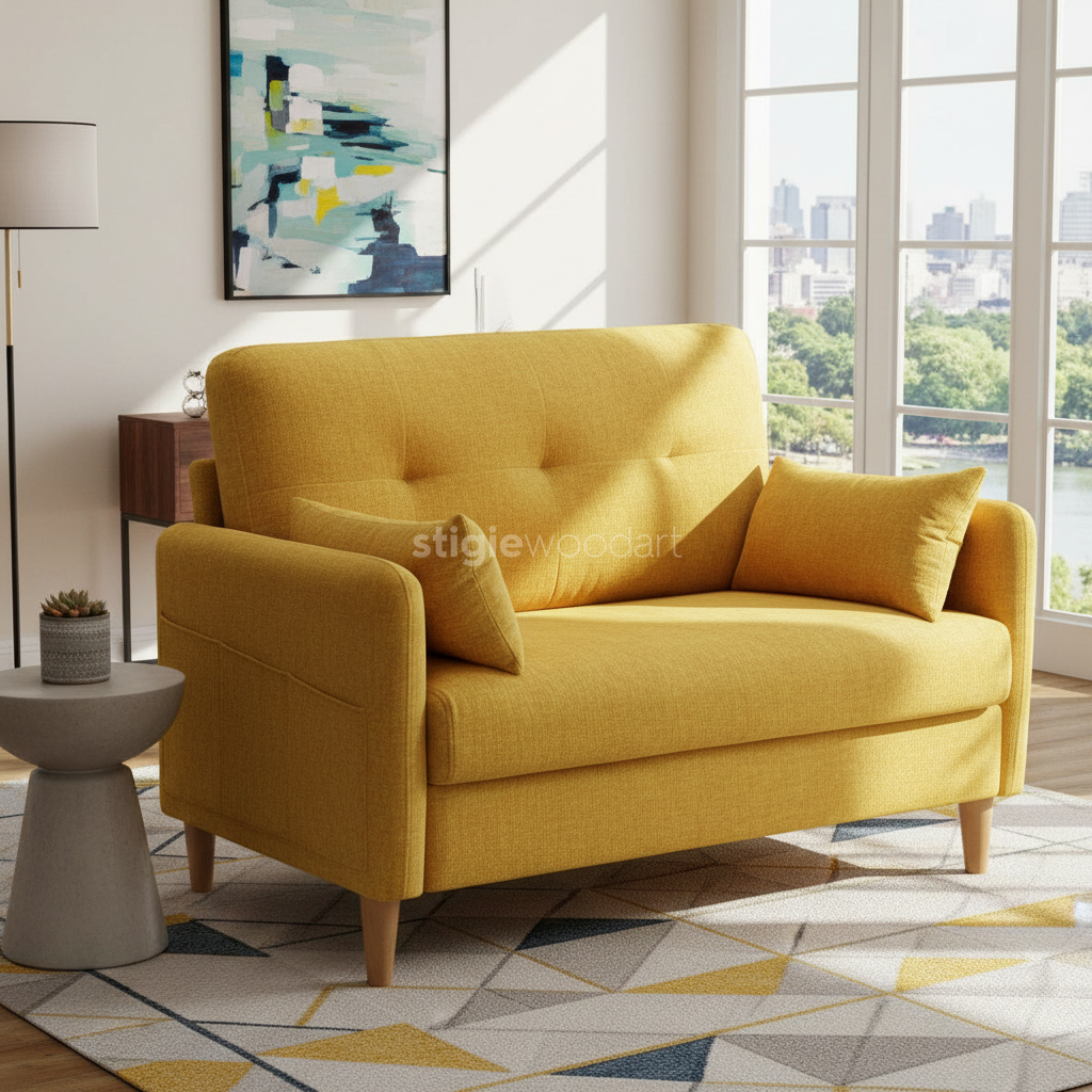 Sofa 2 Dudukan Mustard Minimalis Modern - Gambar 2