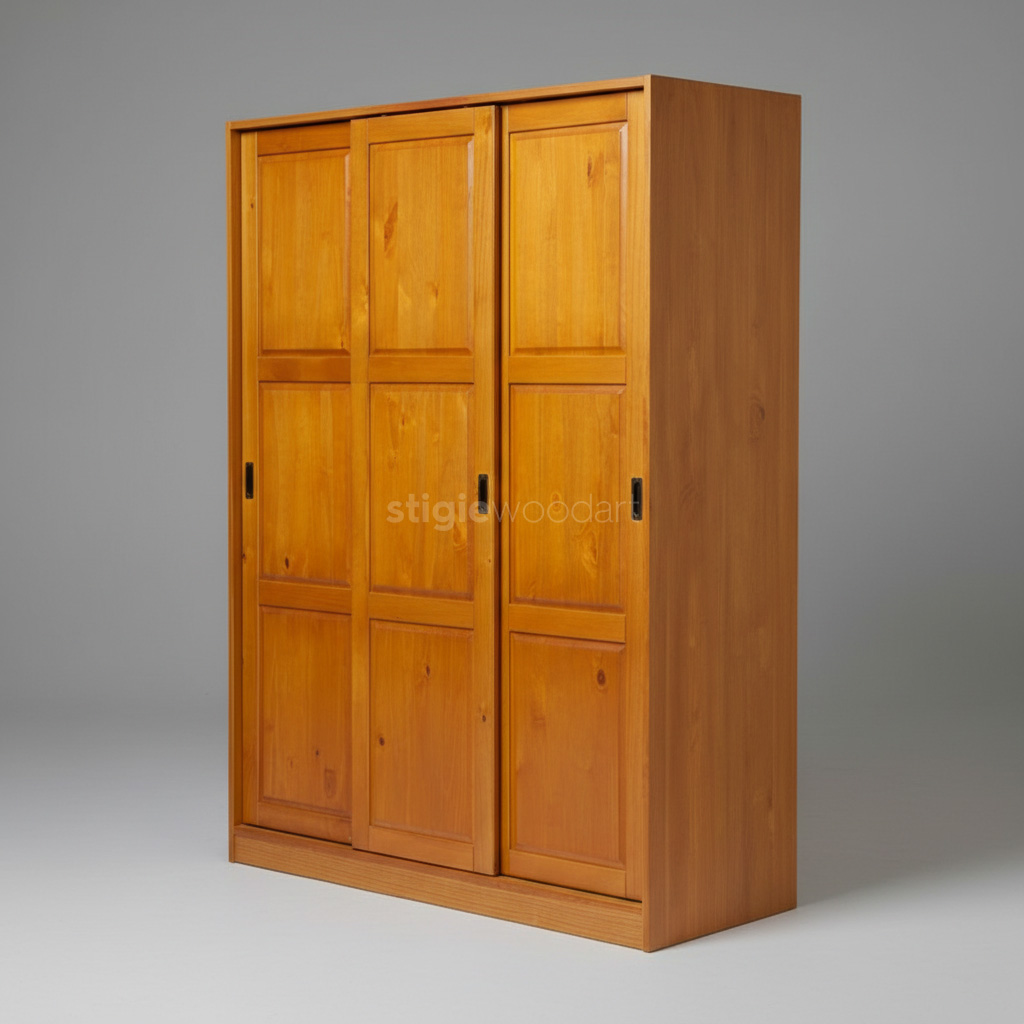 Lemari Pakaian Kayu Jati Minimalis 3 Pintu