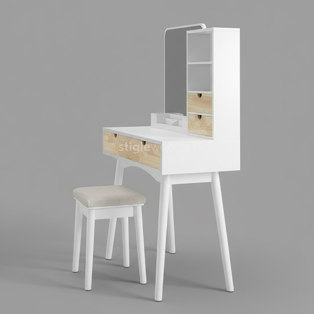 Meja Rias Minimalis Modern Duco Kayu Jati Elegan - Gambar 5
