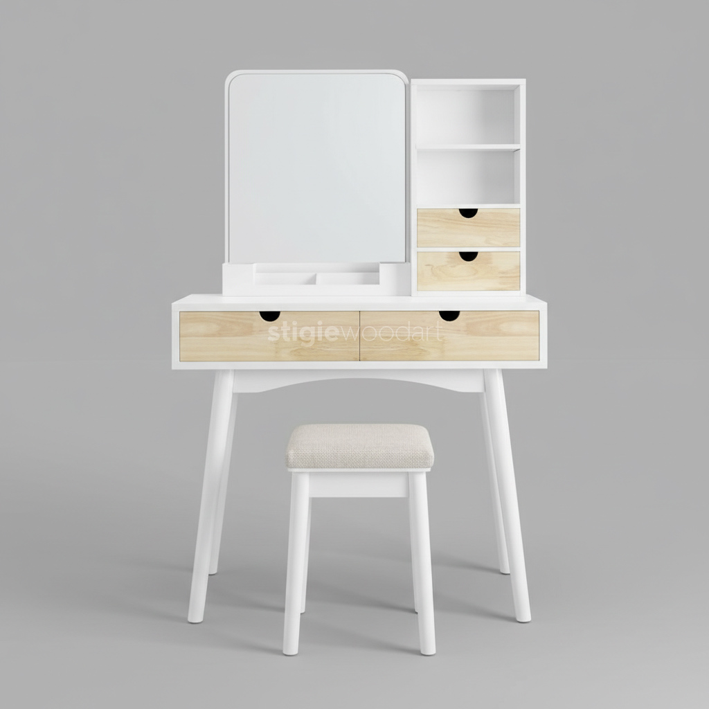 Meja Rias Minimalis Modern Duco Kayu Jati Elegan - Gambar 4