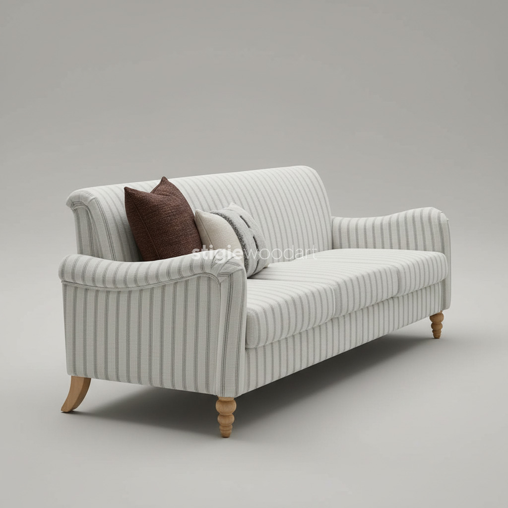 Sofa Minimalis Kain Motif Garis Kaki Kayu Jati - Gambar 5
