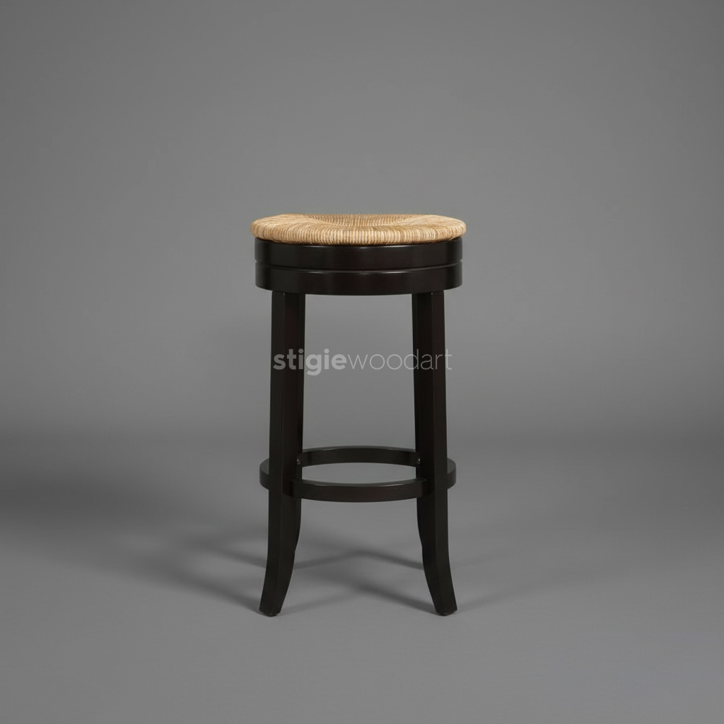 Kursi Bar Bulat Minimalis Kayu Jati Solid - Gambar 3