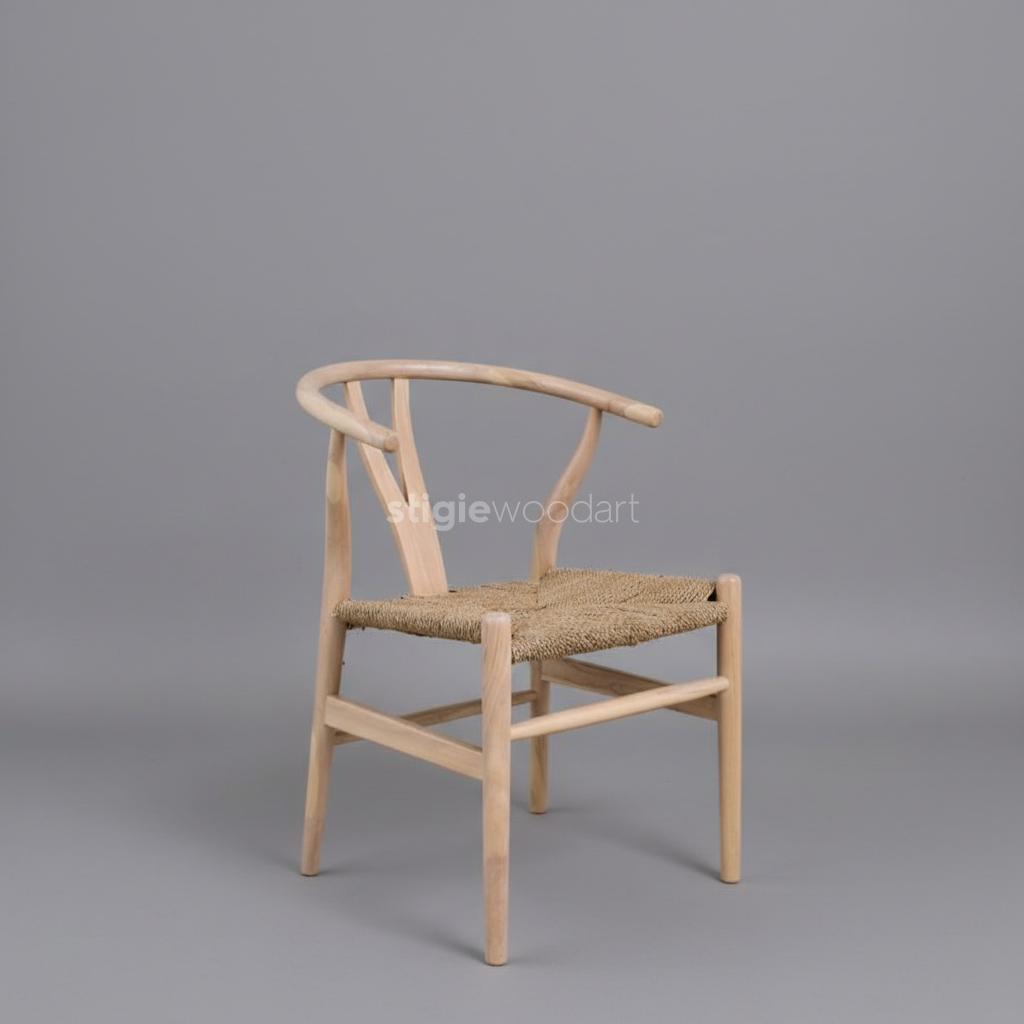 Kursi Cafe Minimalis Kayu Jati Anyaman Rotan Alami