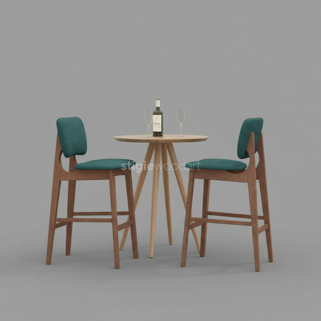 Kursi Bar Scandinavian Minimalis Kayu Jati Natural - Gambar 4