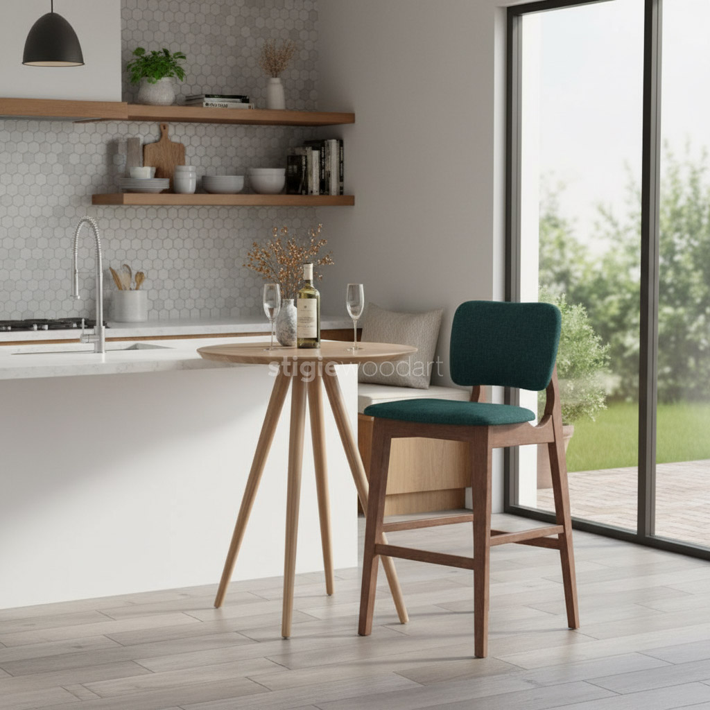 Kursi Bar Scandinavian Minimalis Kayu Jati Natural - Gambar 3