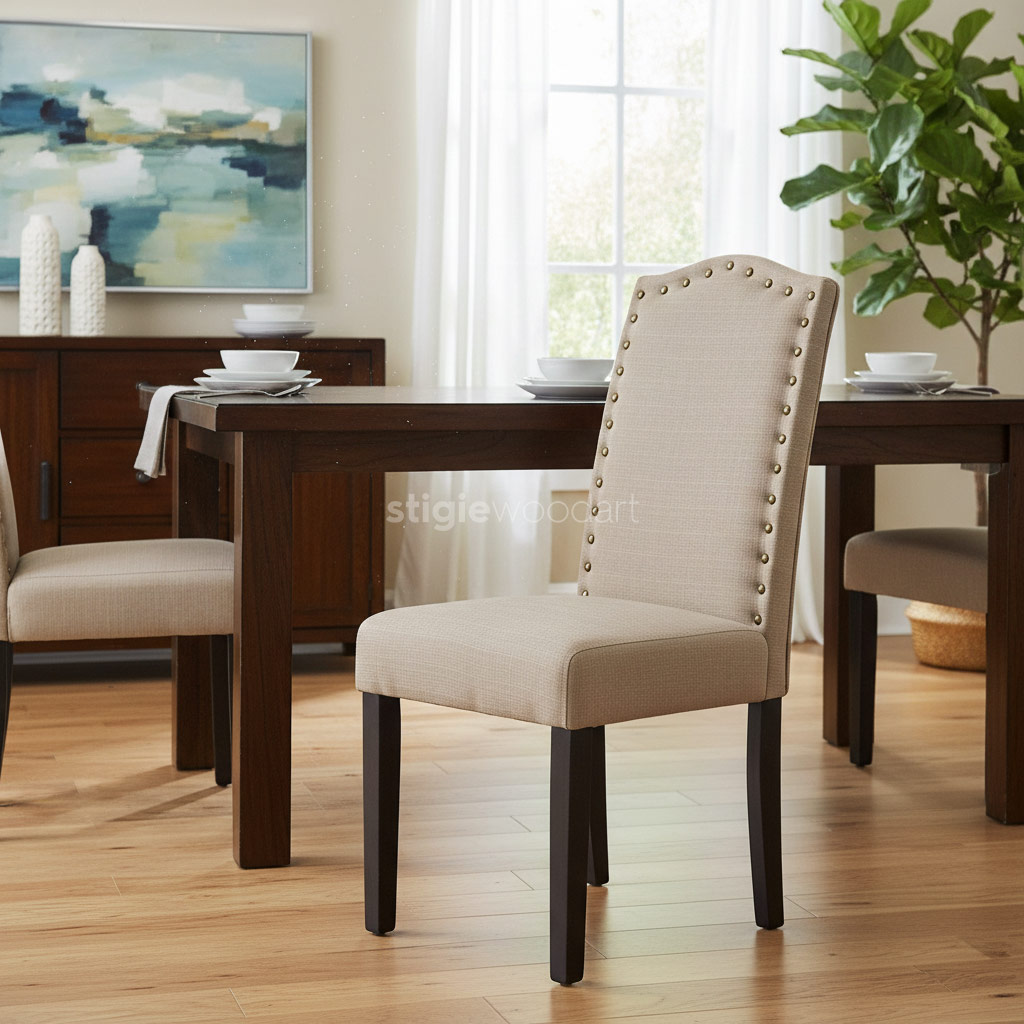 Kursi Makan Kayu Jati Upholstery Minimalis Elegan - Gambar 3
