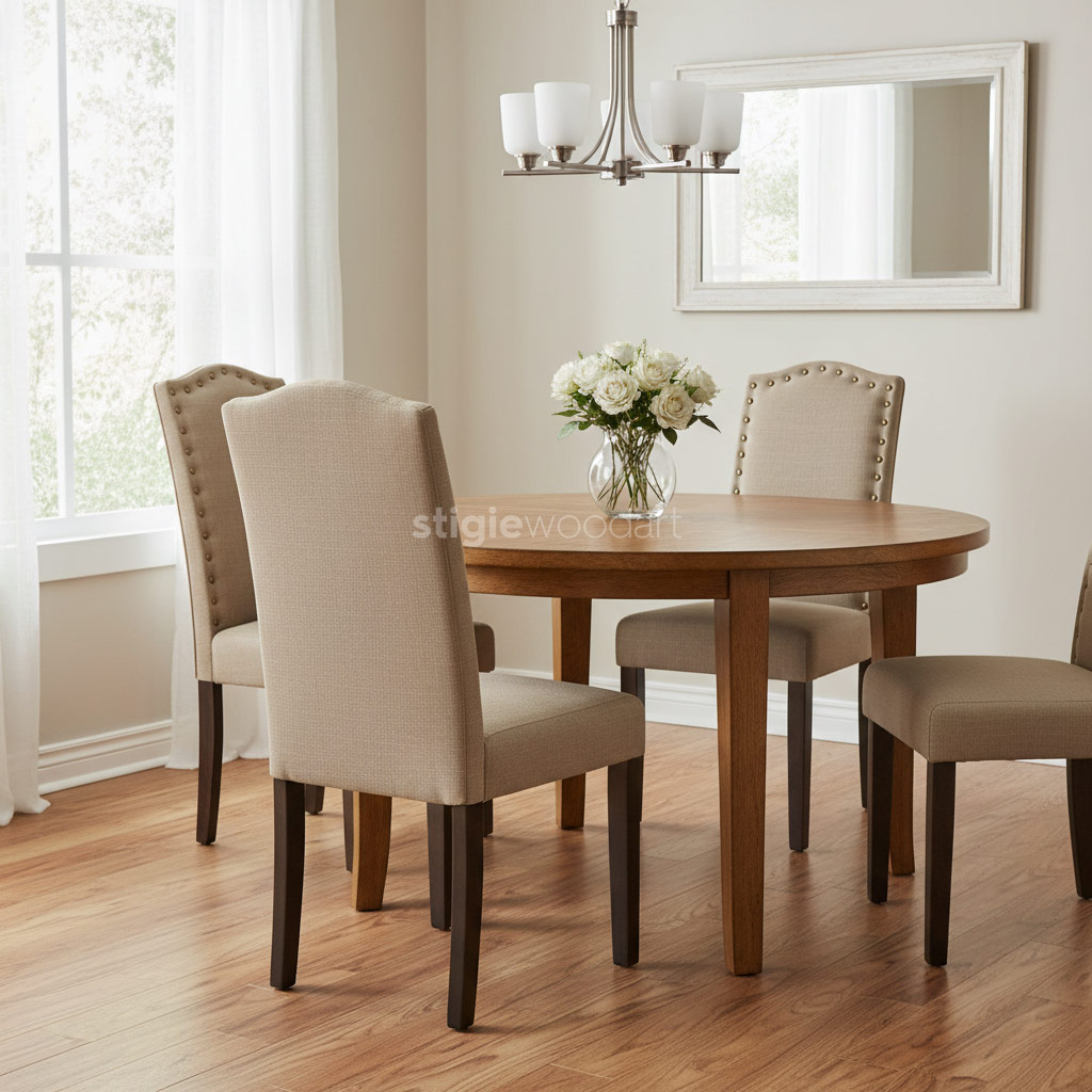 Kursi Makan Kayu Jati Upholstery Minimalis Elegan - Gambar 2