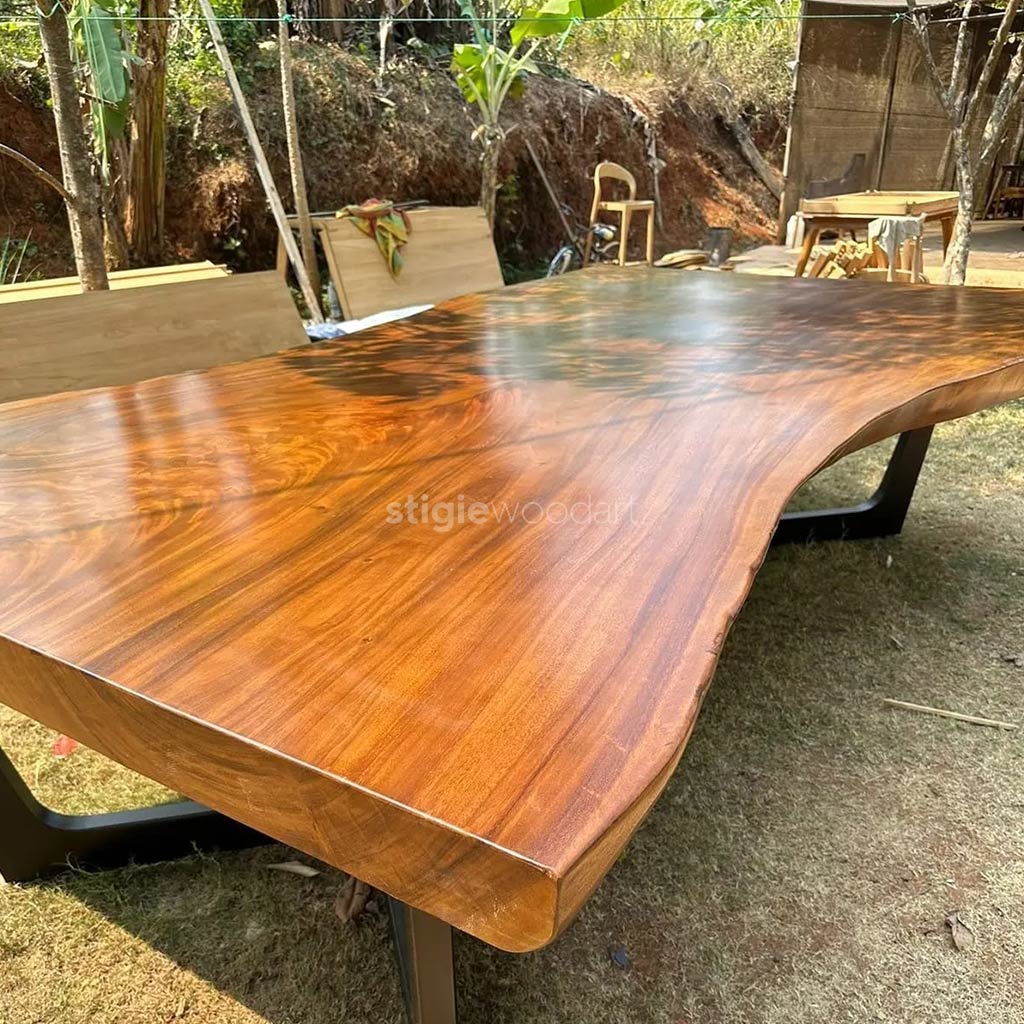 Meja Kayu Trembesi Kaki Besi Powder Coating Modern - Gambar 3