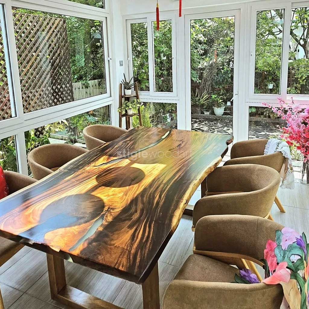 Meja Makan Kayu Trembesi Live Edge Mewah - Gambar 4