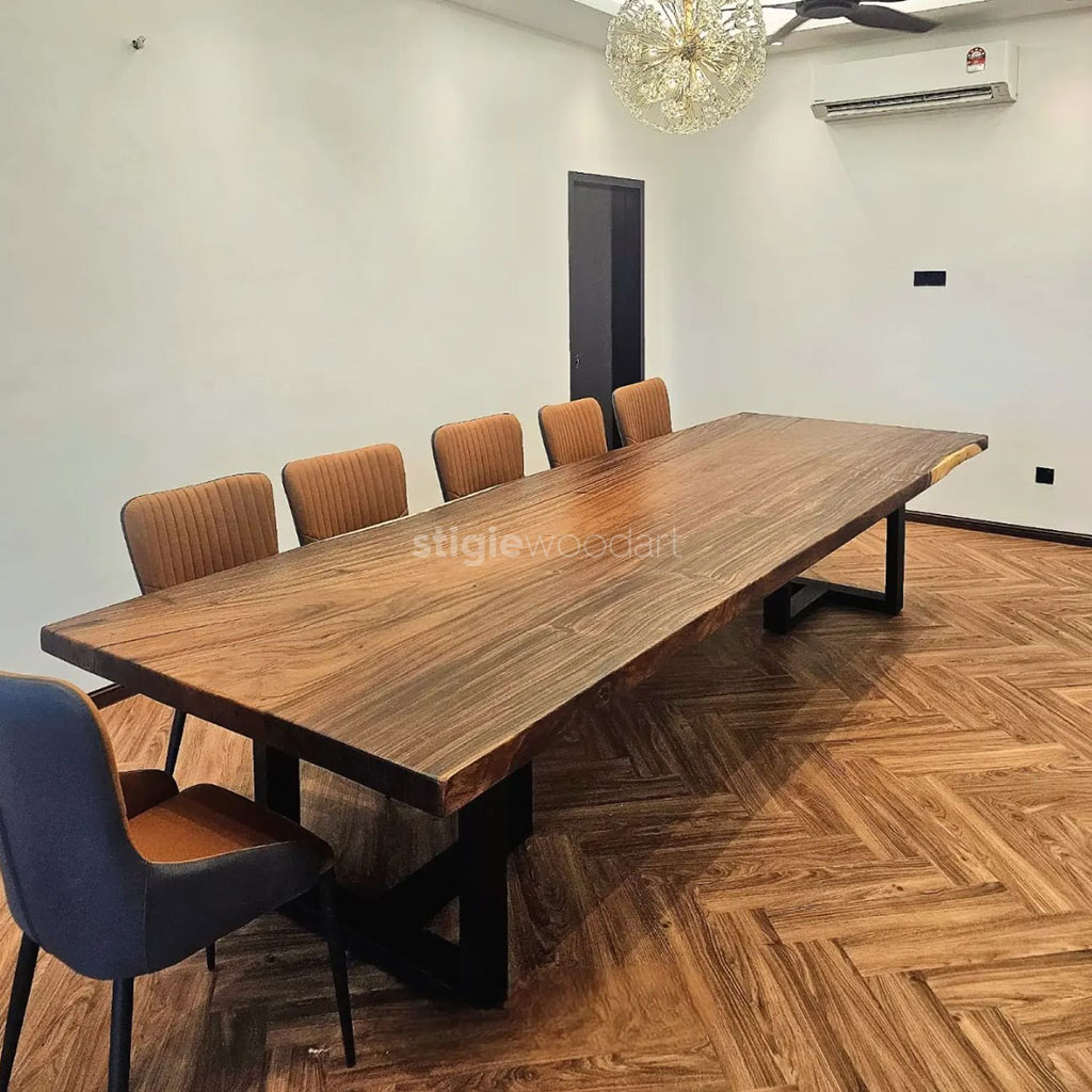 Meja Makan Kayu Trembesi Solid Minimalis Modern Premium - Gambar 3