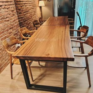 Set Meja Makan Kayu Trembesi Industrial Elegan