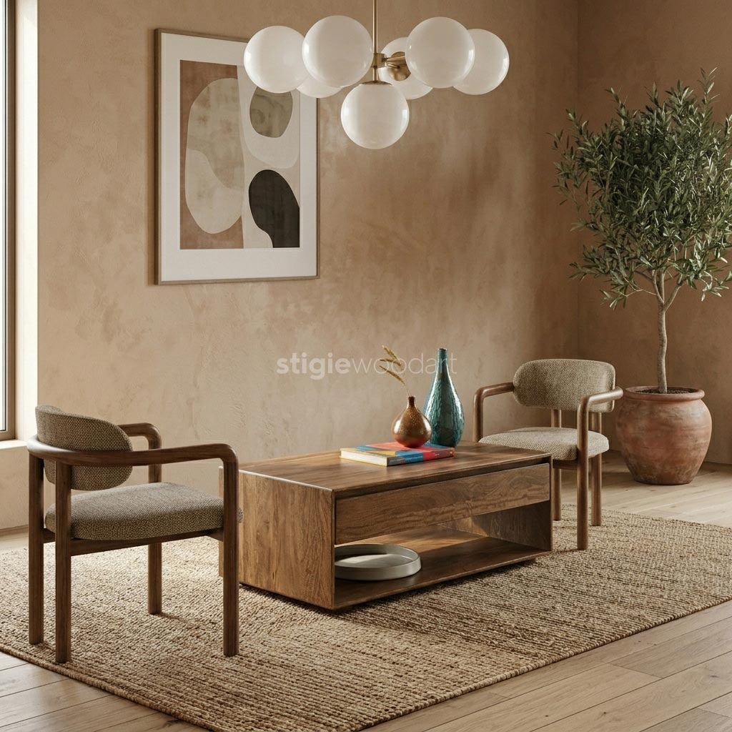 Coffee Table Drawer Kayu Jati Minimalis - Gambar 2