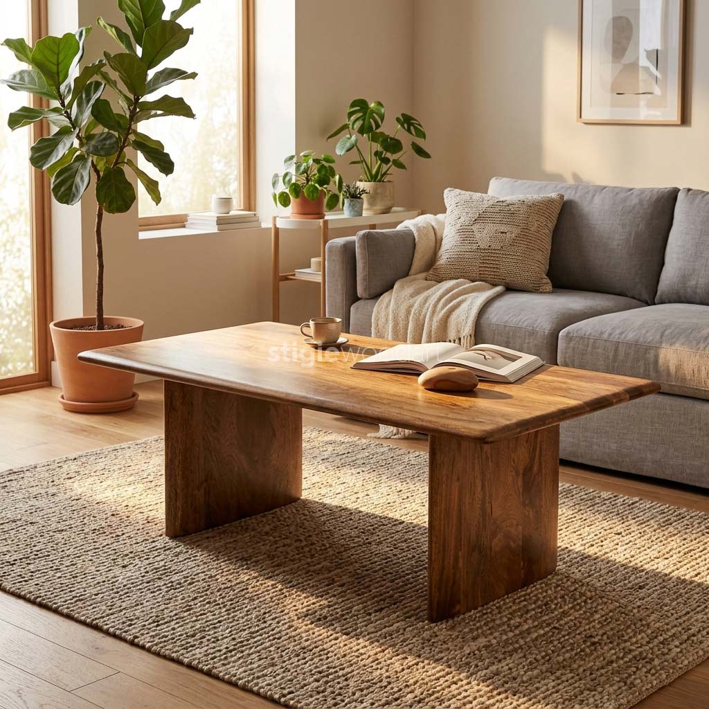 Coffee Table Kayu Jati Solid Minimalis Modern - Gambar 2