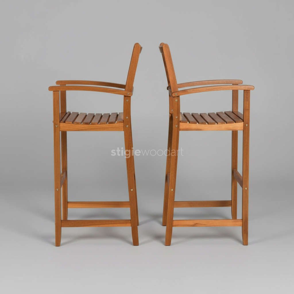Kursi Bar Cafe Kayu Jati Minimalis Sunburst - Gambar 4