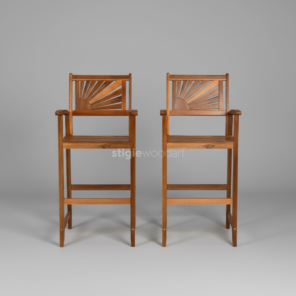Kursi Bar Cafe Kayu Jati Minimalis Sunburst - Gambar 3