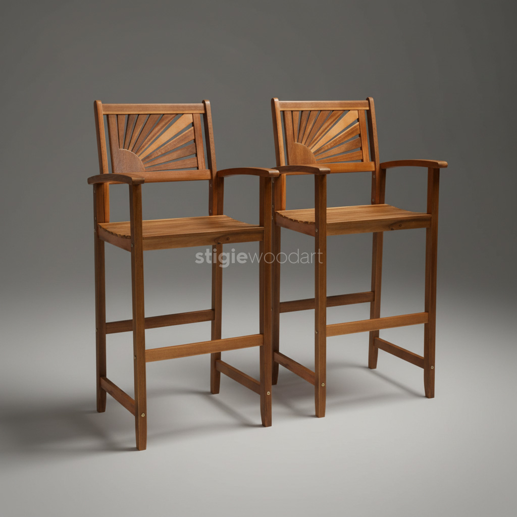 Kursi Bar Cafe Kayu Jati Minimalis Sunburst