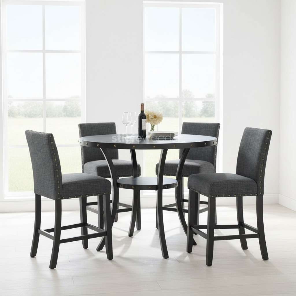 Kursi Bar Kayu Jati Upholstery Minimalis Modern - Gambar 2