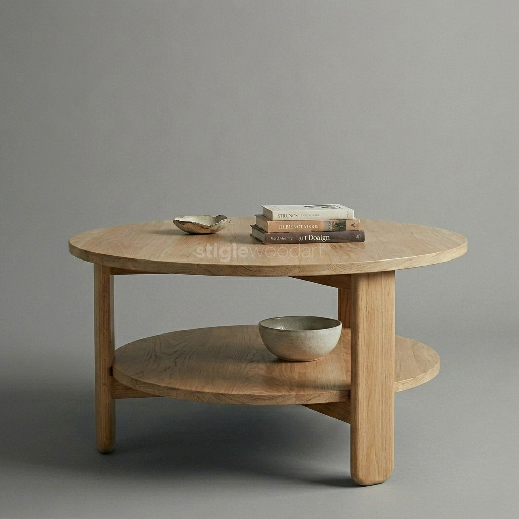 Meja Kopi Cafe Bulat Kayu Jati Minimalis - Gambar 3