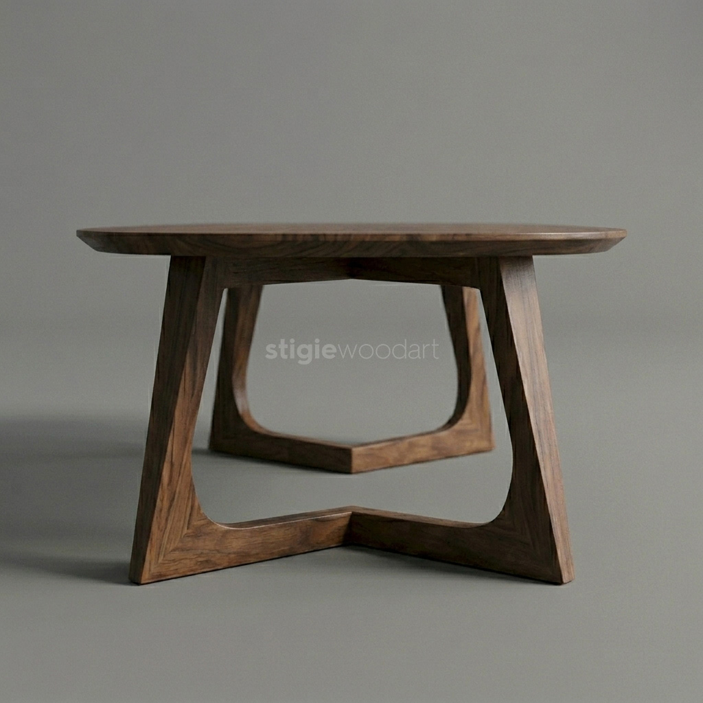 Meja Kopi Restoran Oval Kayu Jati Solid Minimalis - Gambar 4