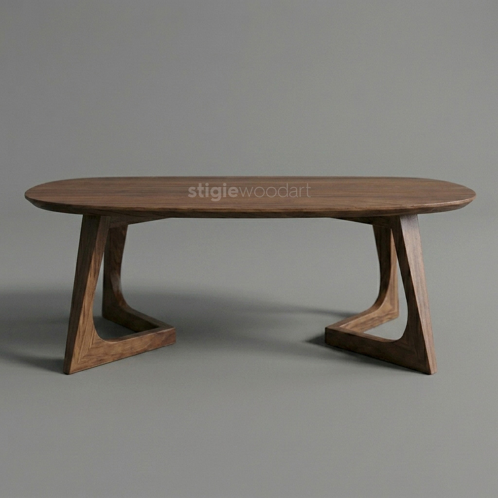 Meja Kopi Restoran Oval Kayu Jati Solid Minimalis - Gambar 3