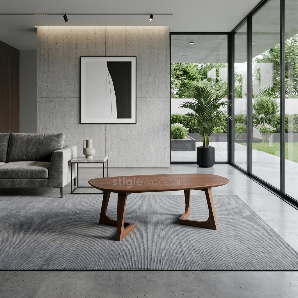 Meja Kopi Restoran Oval Kayu Jati Solid Minimalis - Gambar 2