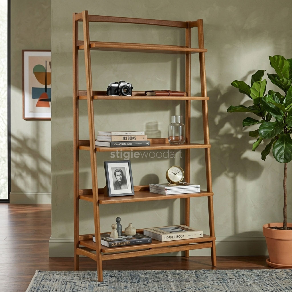 Rak Buku Kayu Jati Minimalis Open Shelf Modern - Gambar 2