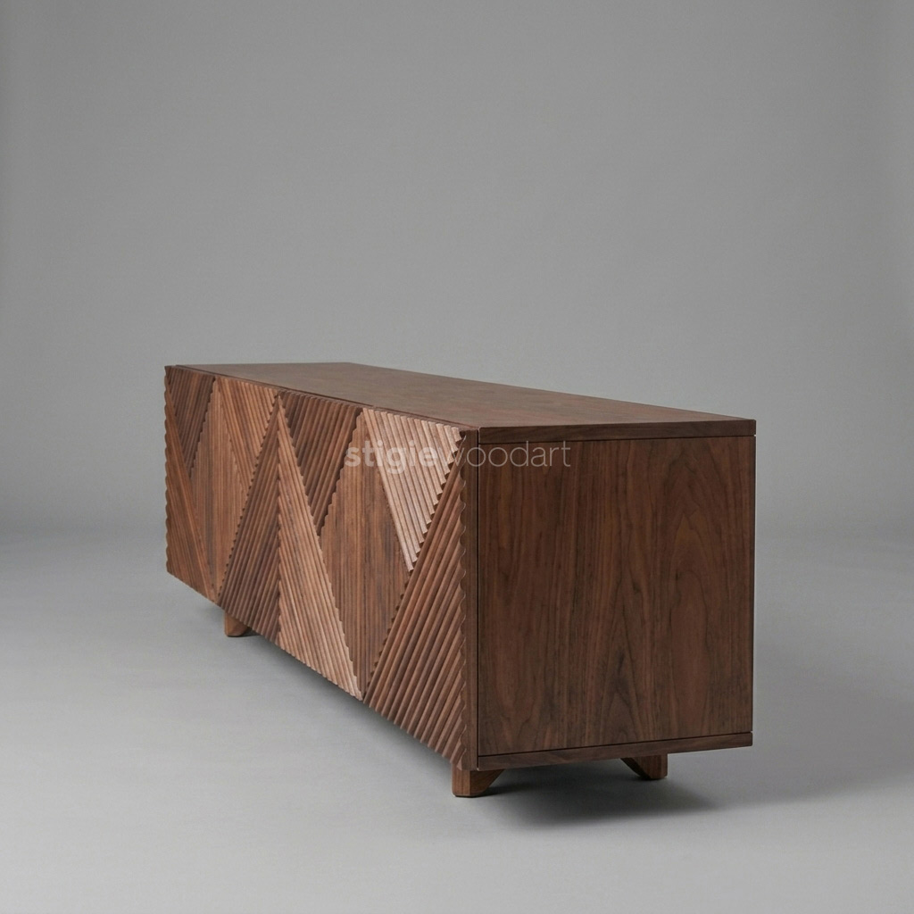 Bufet TV Kayu Jati Minimalis Motif Geometris - Gambar 4