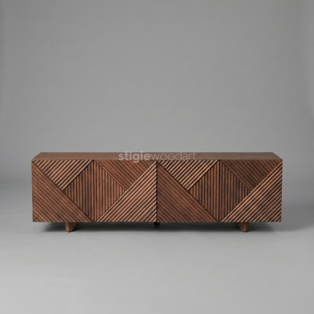 Bufet TV Kayu Jati Minimalis Motif Geometris - Gambar 3