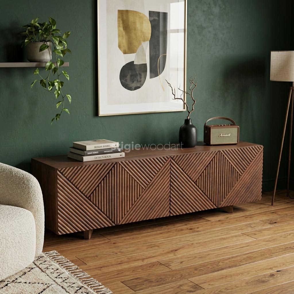 Bufet TV Kayu Jati Minimalis Motif Geometris - Gambar 2