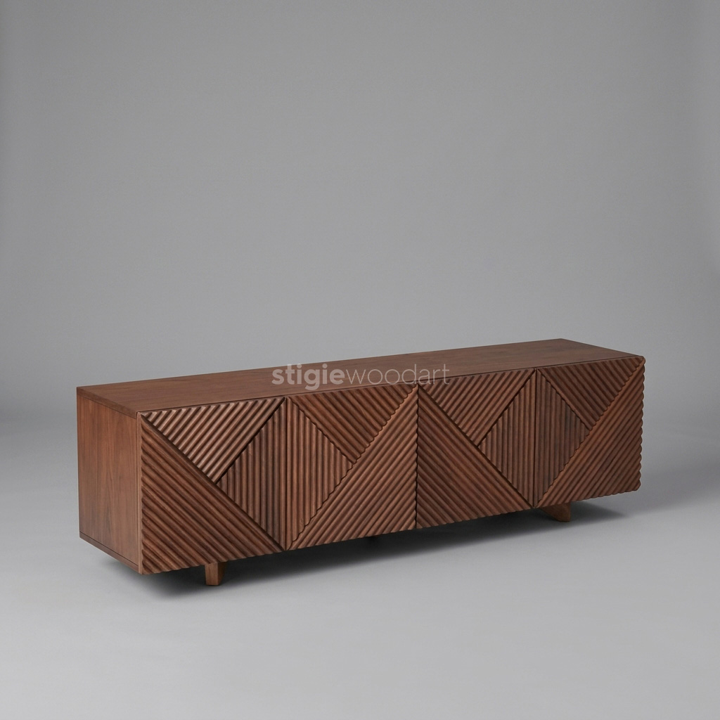 Bufet TV Kayu Jati Minimalis Motif Geometris