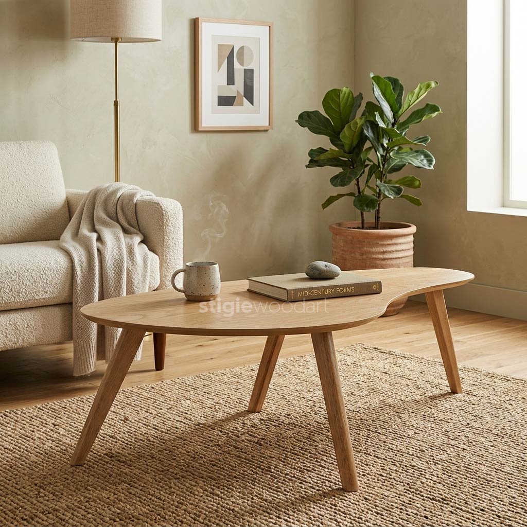 Coffee Table Kayu Jati Natural Minimalis Elegan - Gambar 2
