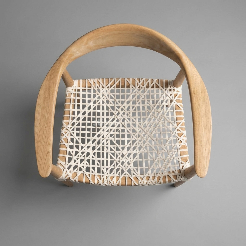 Kursi Cafe Minimalis Scandinavian Kayu Jati Rotan Anyam - Gambar 5