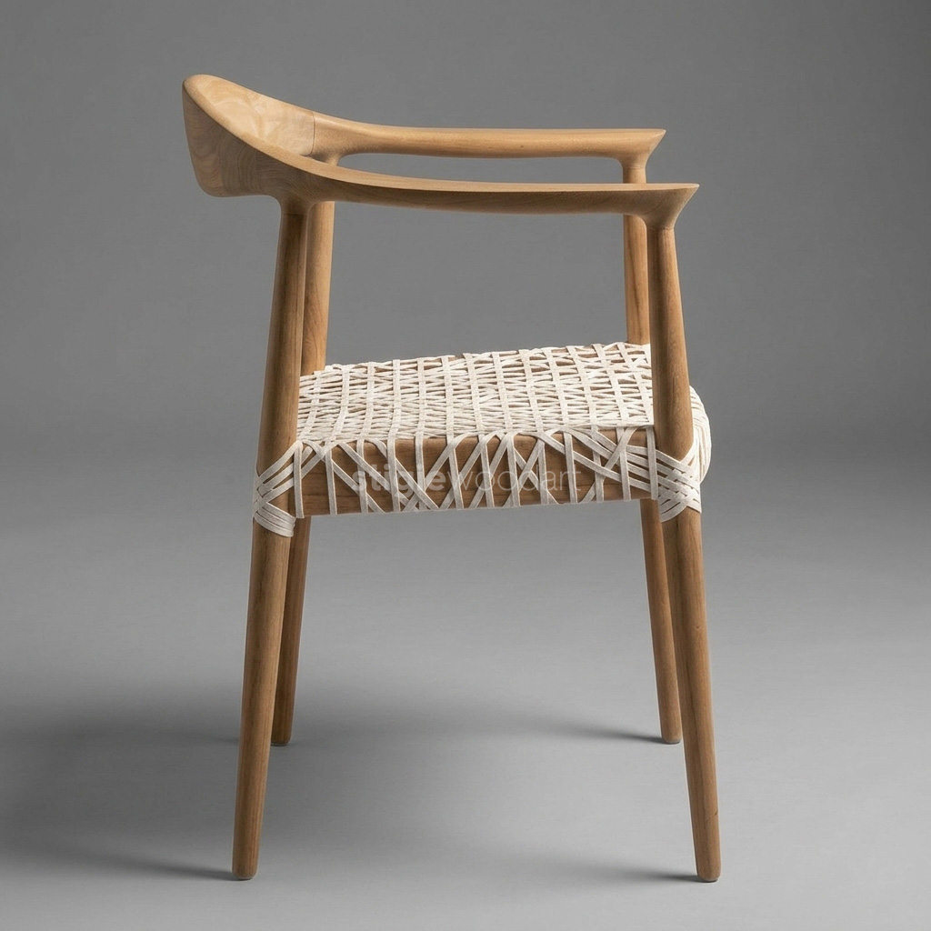 Kursi Cafe Minimalis Scandinavian Kayu Jati Rotan Anyam - Gambar 4