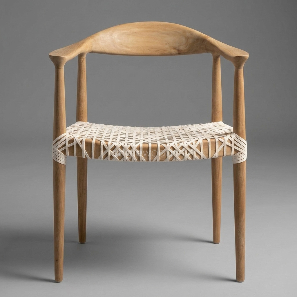 Kursi Cafe Minimalis Scandinavian Kayu Jati Rotan Anyam - Gambar 3