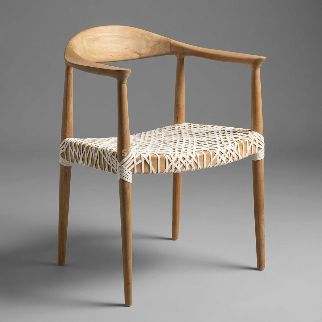 Kursi Cafe Minimalis Scandinavian Kayu Jati Rotan Anyam