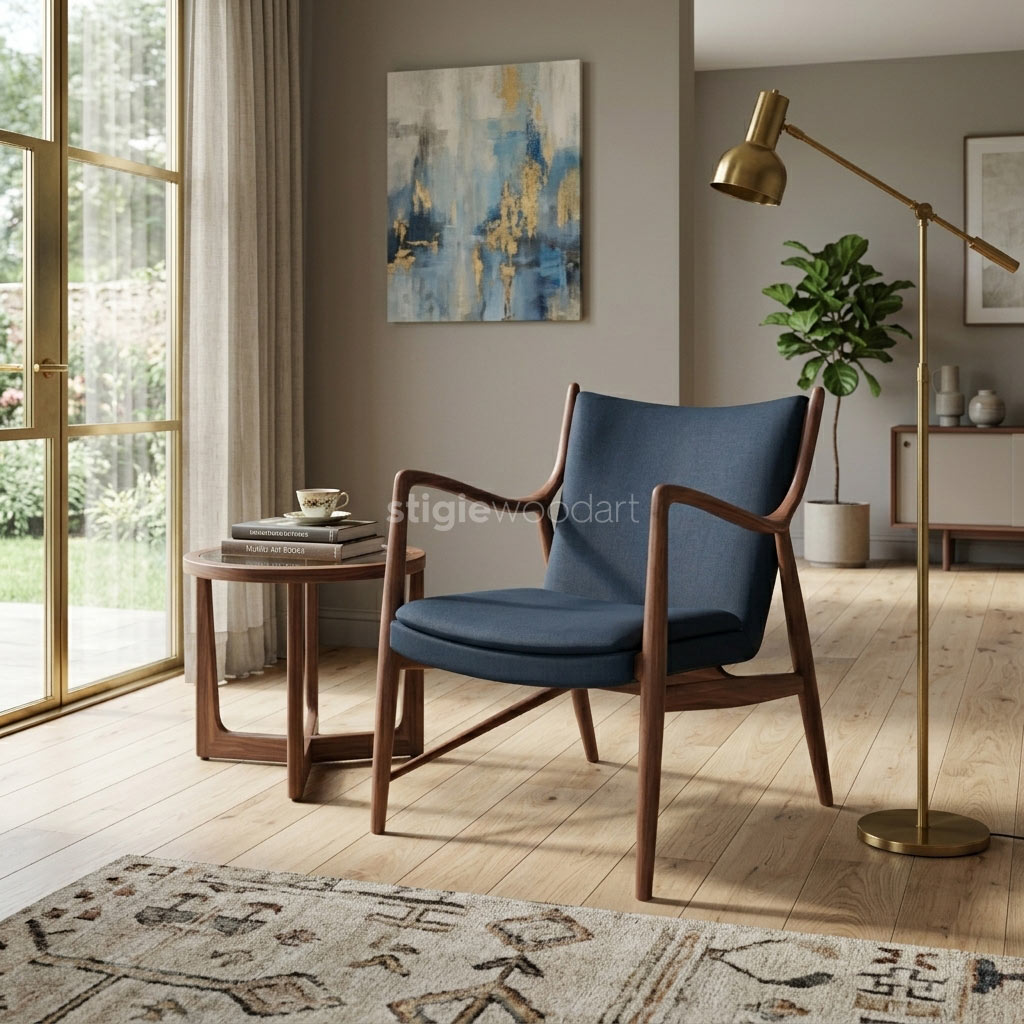 Kursi Lounge Cafe Kayu Jati Minimalis Mid-Century - Gambar 2