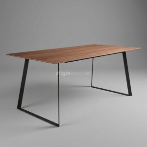 Meja Makan Resto Kayu Jati Minimalis Kaki Besi Geometris
