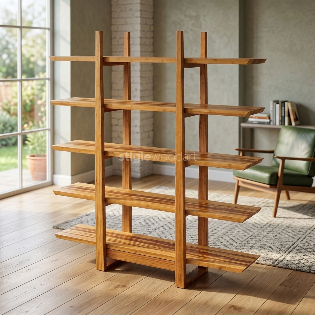 Rak Buku Kayu Jati Solid Minimalis Bertingkat - Gambar 2