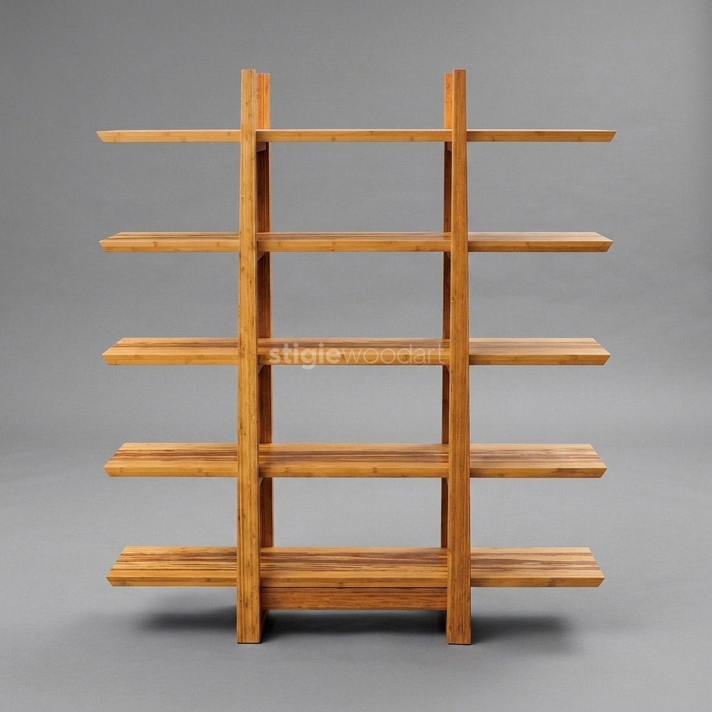 Rak Buku Kayu Jati Solid Minimalis Bertingkat - Gambar 3