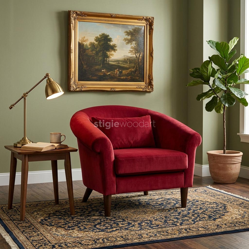 Sofa Accent Velvet Merah Maroon Minimalis - Gambar 2
