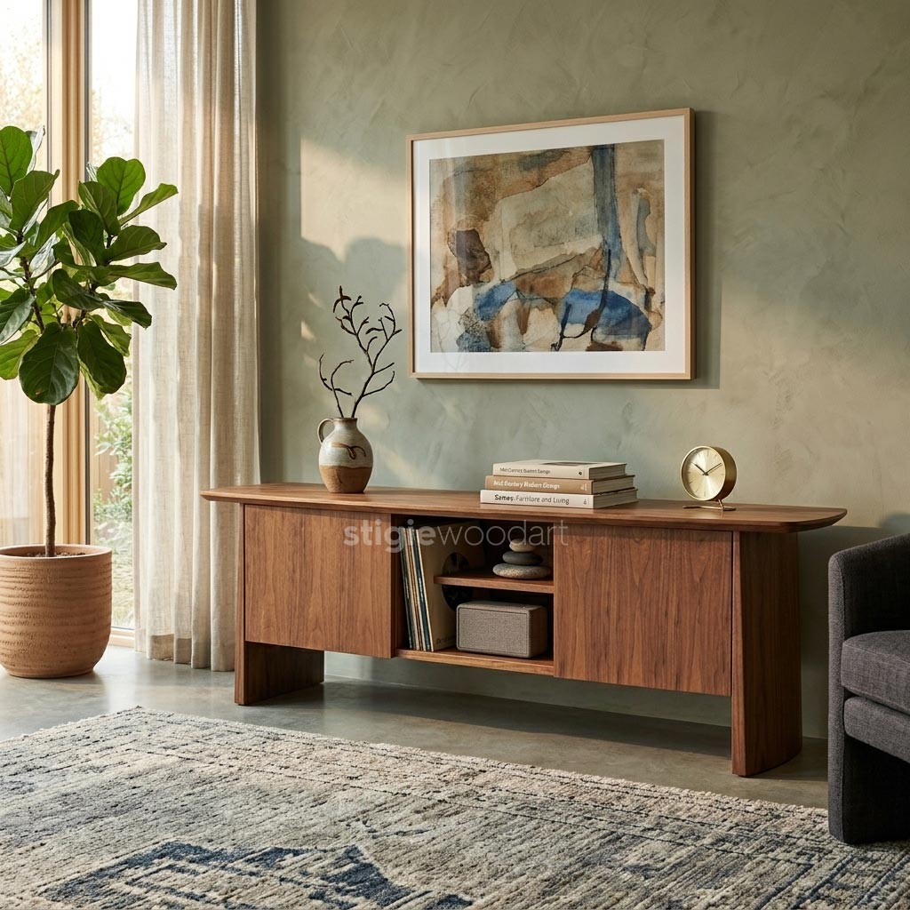 TV Cabinet Kayu Jati Minimalis Storage Elegan - Gambar 2