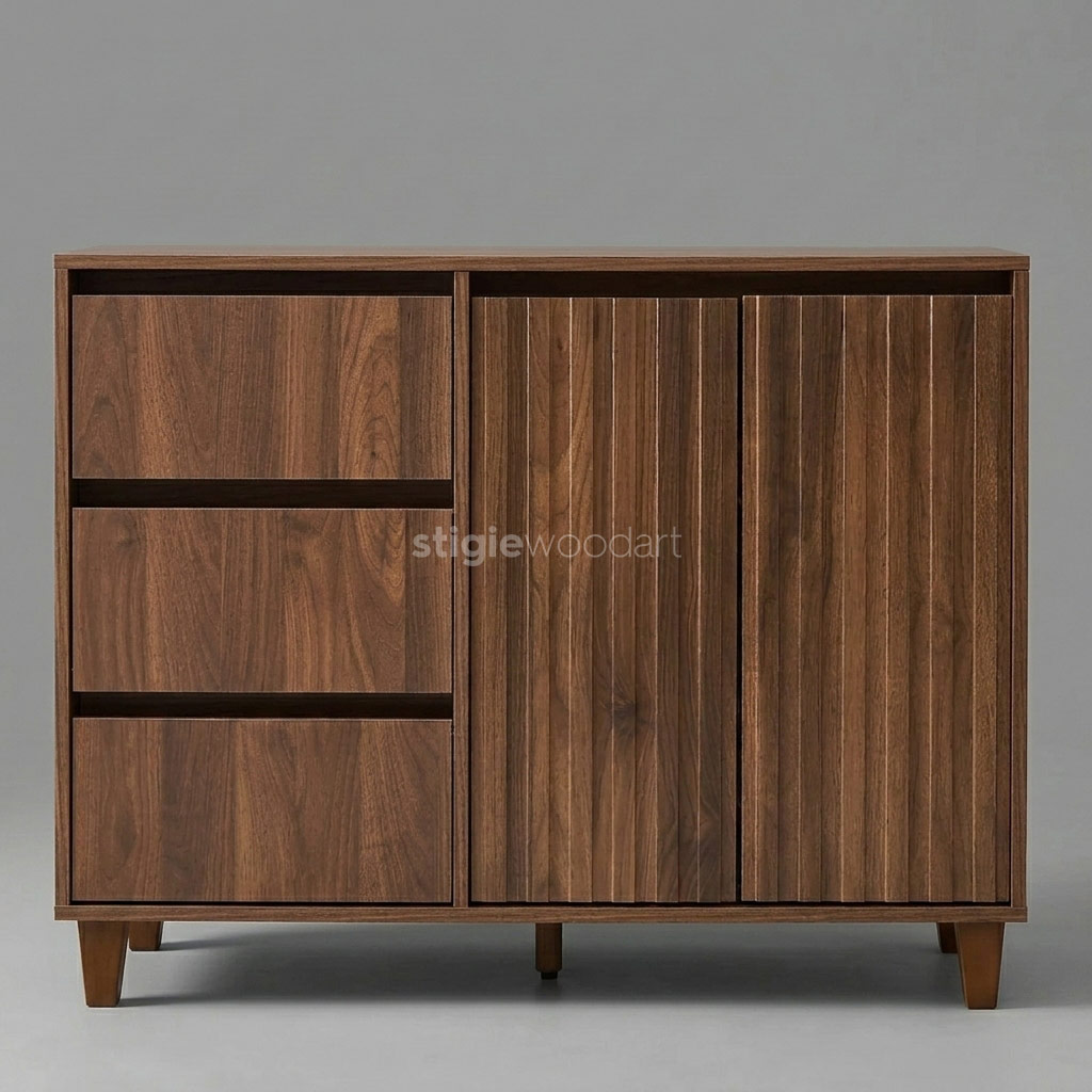 TV Cabinet Kayu Jati Minimalis Vertikal Elegan - Gambar 3
