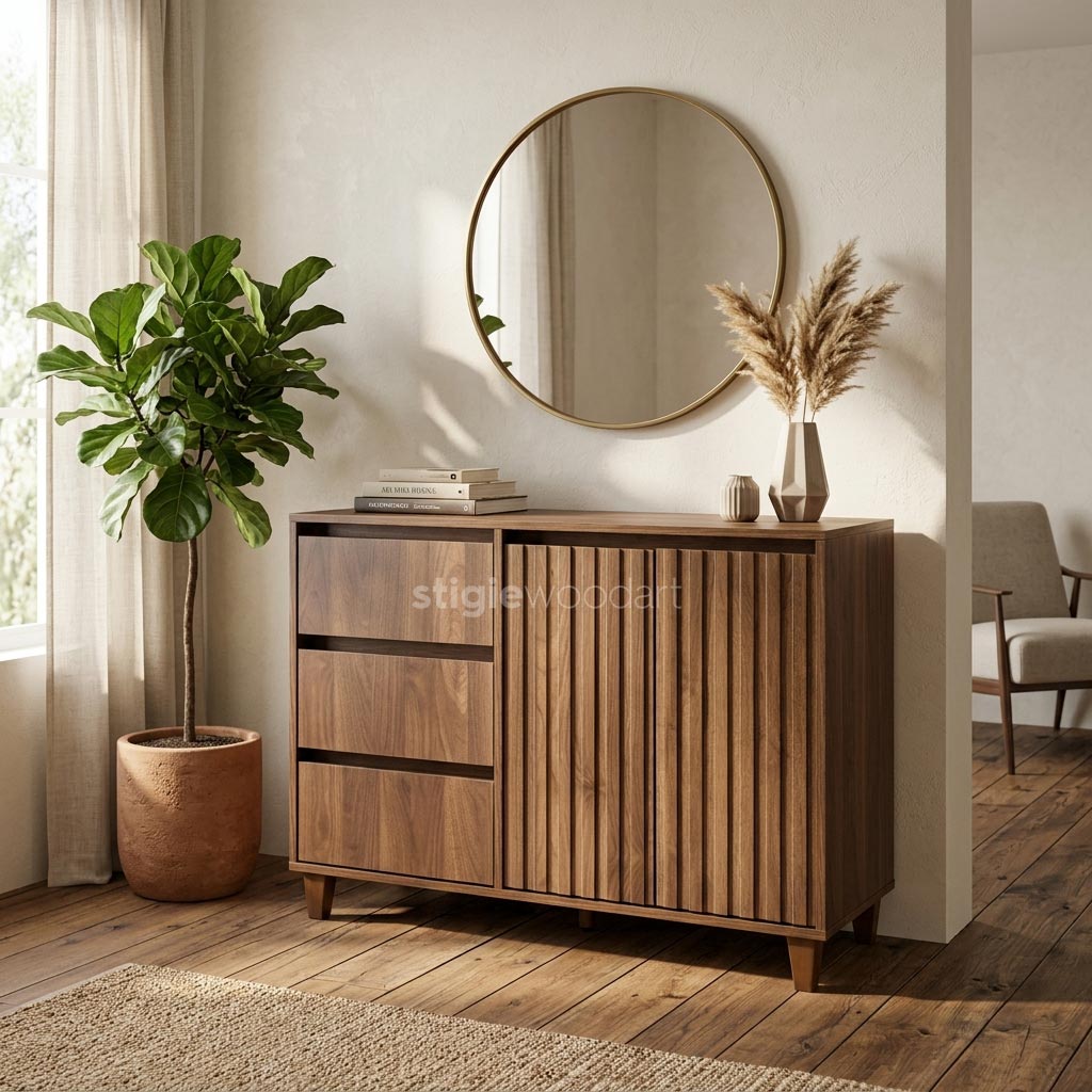 TV Cabinet Kayu Jati Minimalis Vertikal Elegan - Gambar 2
