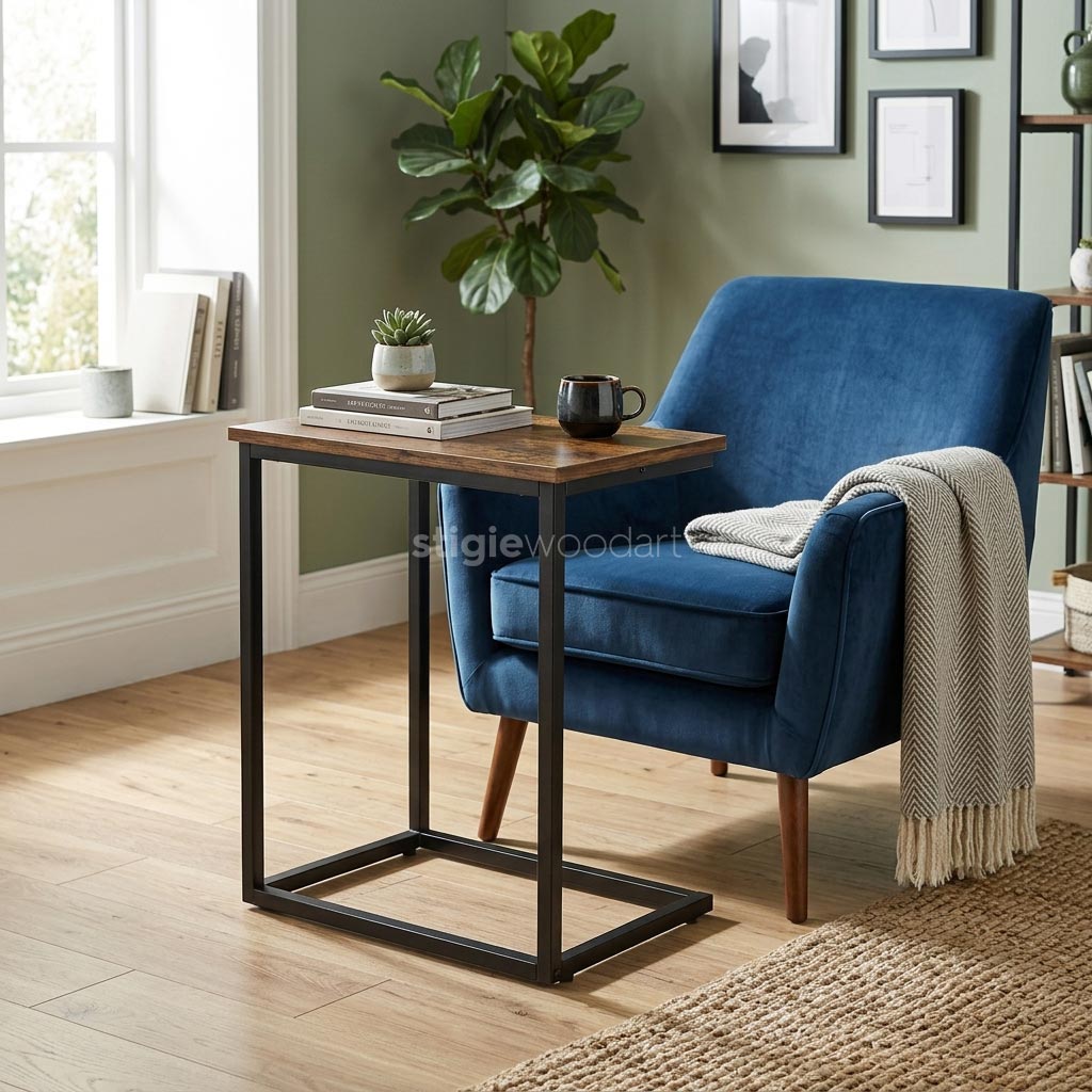 Coffee Table Kayu Jati Minimalis Kaki Besi - Gambar 2