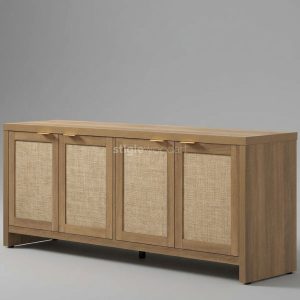 Kabinet TV Kayu Jati Minimalis Rotan Natural