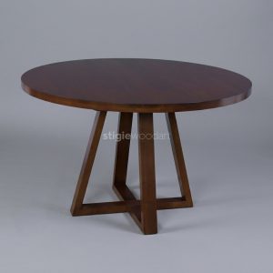 Meja Makan Resto Kayu Jati Bulat Minimalis Kaki Geometris