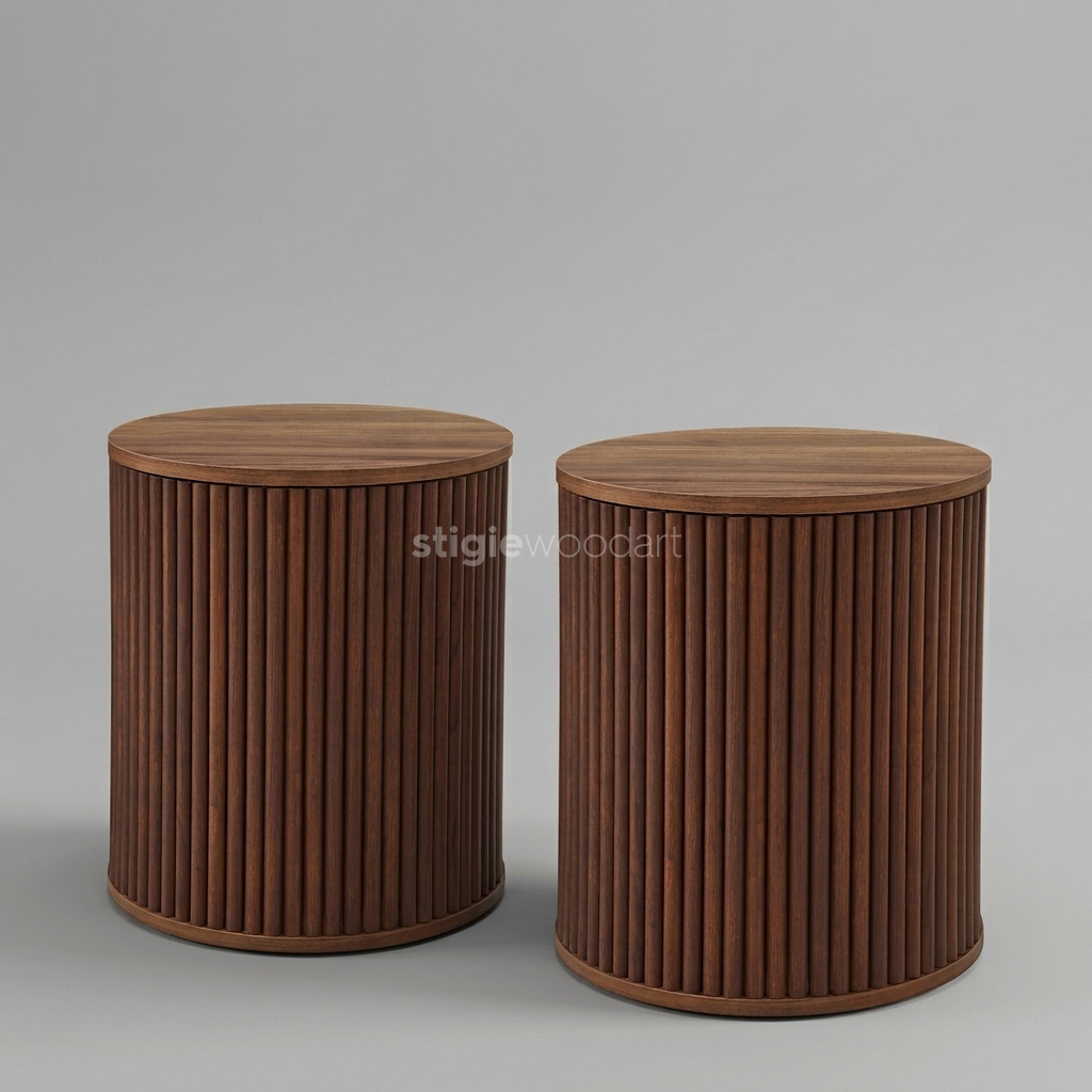 Meja Sudut Bulat Kayu Jati Minimalis Salur - Gambar 4